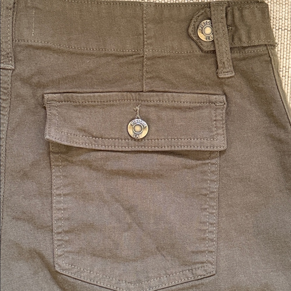 Pistola Utility Shorts Khaki Rear Flap Button Close pockets 3.5” inseam - Picture 3 of 12